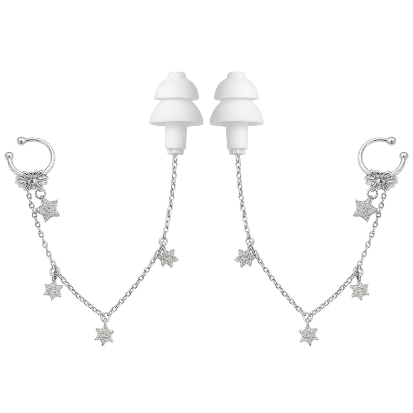 Earcuffs Voor Oordopjes (Bloem Sterretjes) Zilverkleurig
