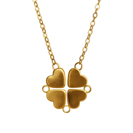 Klavertje vier ketting / hartjes ketting goud (Graveerbaar)