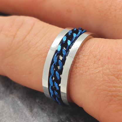 Anxiety Ring (Kettinkje) Blauwe ketting om vinger