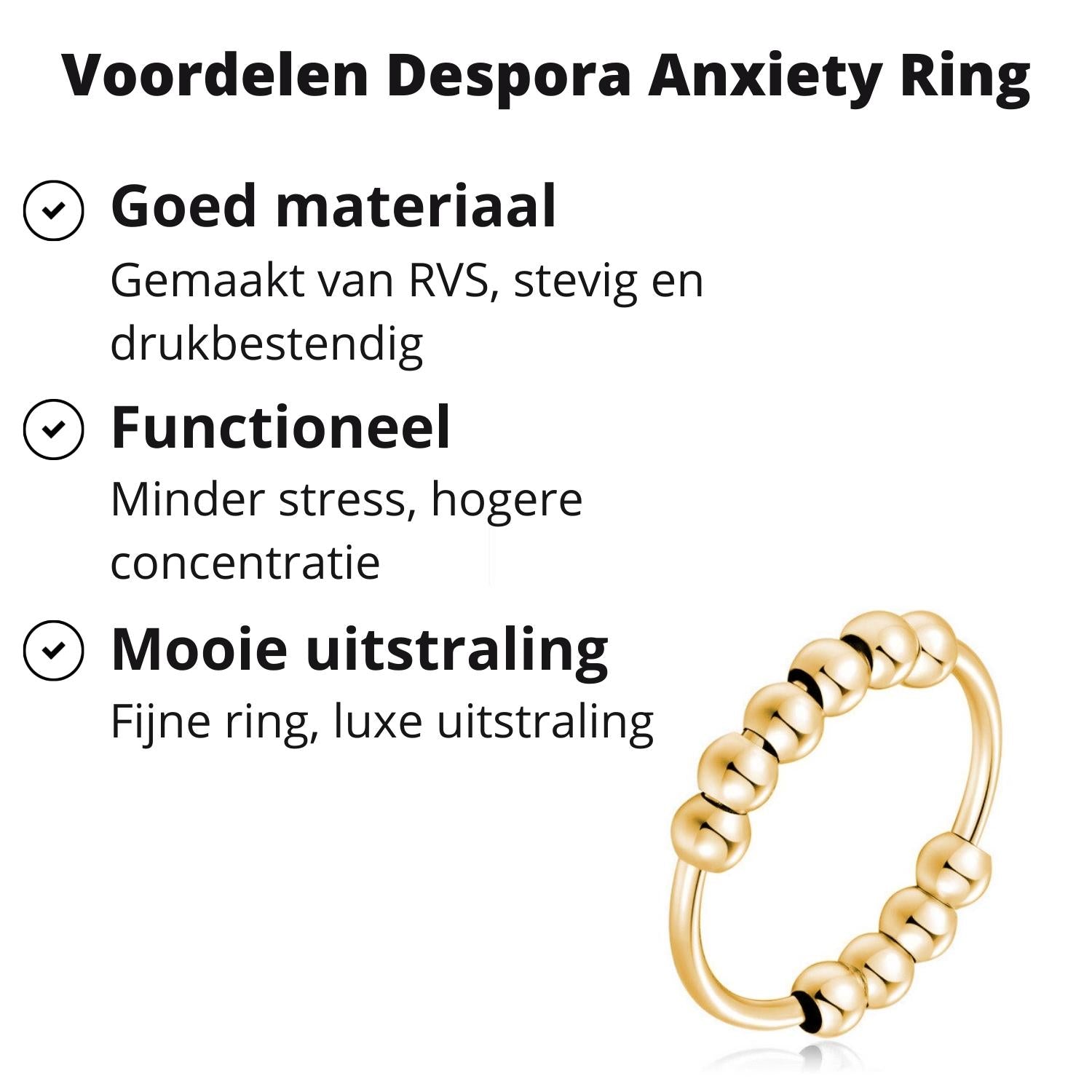 Anxiety Ring goud kleurig (RVS) Voordelen